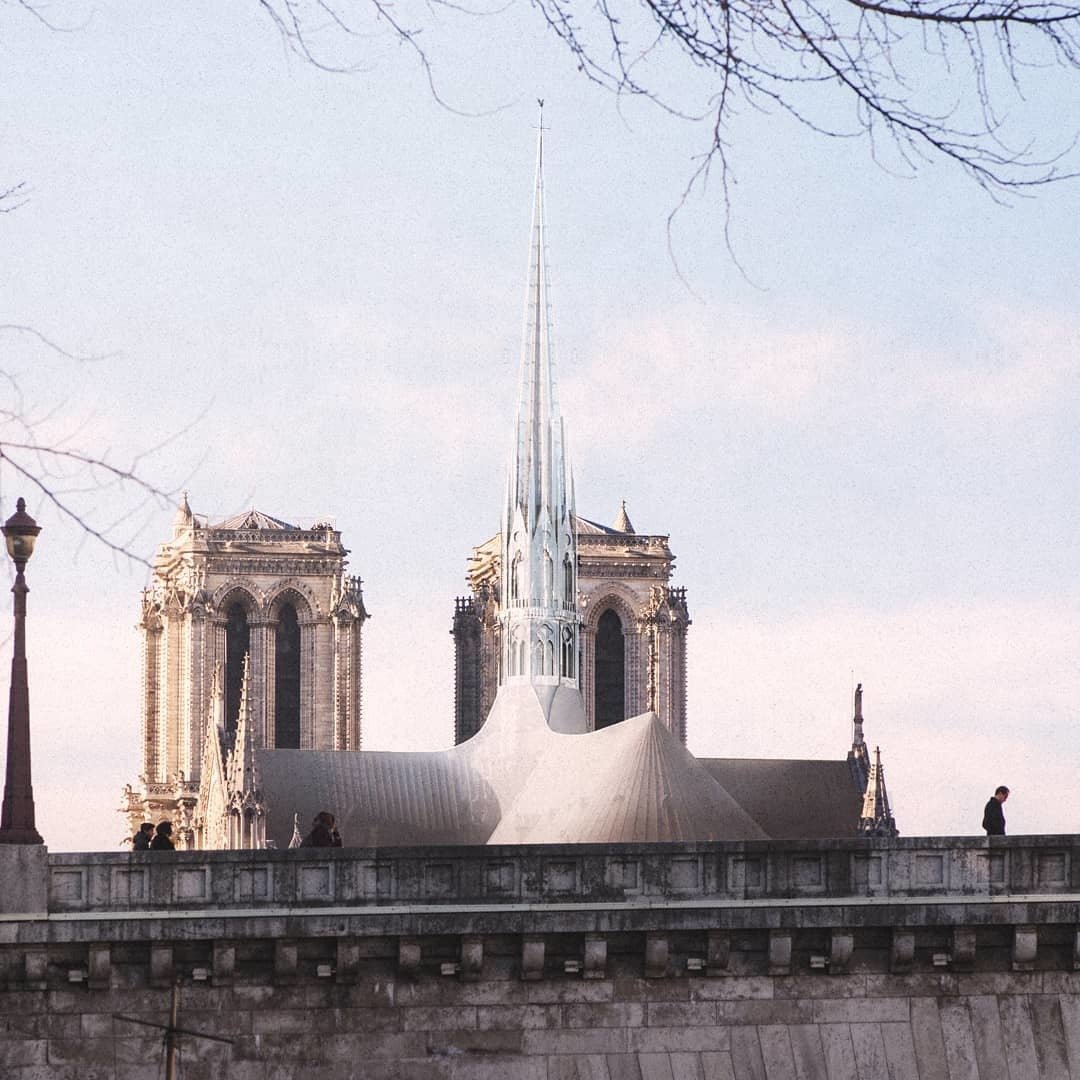 David Deroo, a French architect and artist, has modeled a modernized version of the cathedral's original spire. David Deroo, a French architect and artist, has modeled a modernized version of the cathedral's original spire.